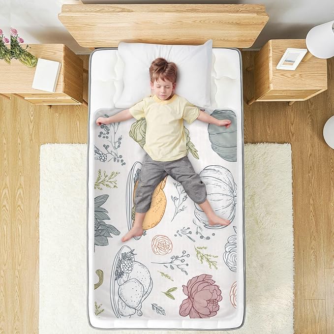 Waterproof Bed Pad Reusable Changing Pad Toddler Mattress Protector Large Pee Pad Baby Diaper Pad Soft Washable Liner White Thanksgiving Pumpkin Food