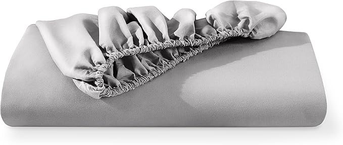 Bare Home Fitted Bottom Sheet Twin Size - Premium 1800 Microfiber - Ultra-Soft Hotel Luxury - Deep Pocket - Durable and Long Lasting (Twin, Light Grey)