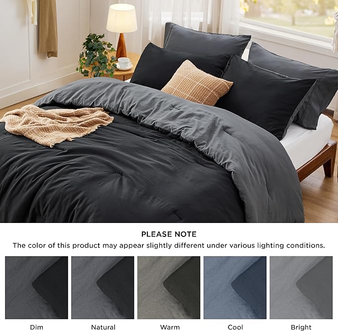 Bedsure California King Comforter Set, Black Grey Soft Prewashed Bedding for All Seasons, 3 Pieces GentleSoft™ Bed Set, 1 Lightweight Comforter (104"x96") and 2 Pillowcases (20"x36")