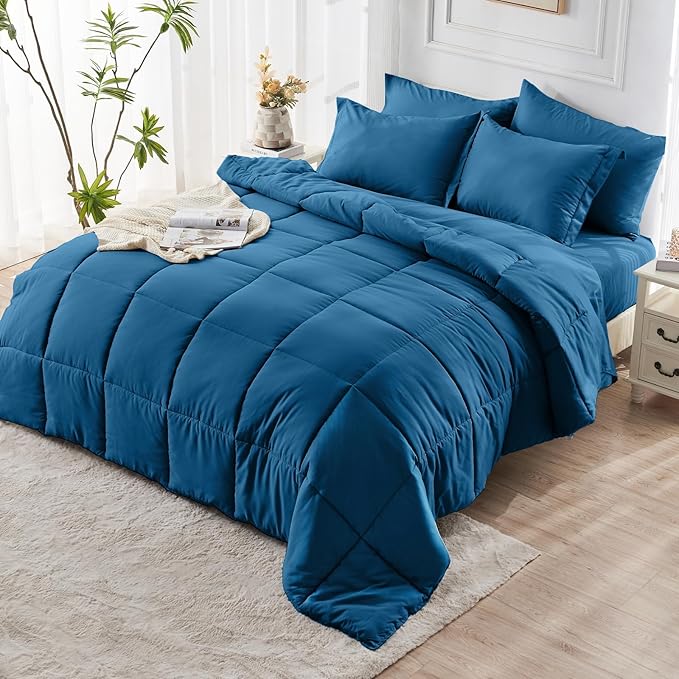 JOLLYVOGUE California King Comforter Set, Ultra-Soft Bed in a Bag Cal King Size 7 Pieces, Oeko-TEX Certified Bedding Set with Down Alternative Comforter, Sheets, Pillowcases & Shams, Teal