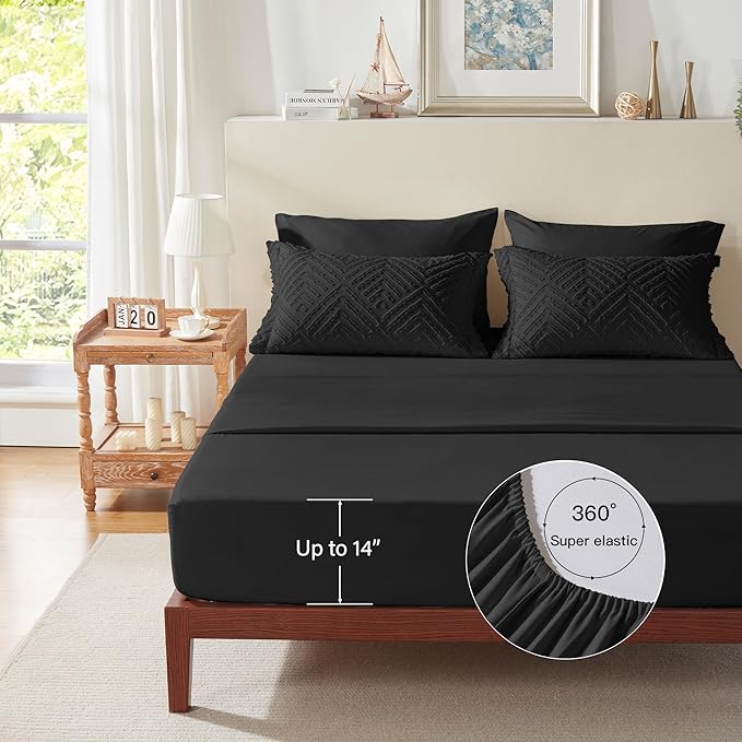 Zzlpp Full Comforter Set 7 Pieces, Black Tufted Bed in a Bag with Comforter and Sheets, All Season Boho Bedding Sets with Comforter, 2 Pillow Shams, 2 Pillowcases, 1 Flat Sheet, 1 Fitted Sheet
