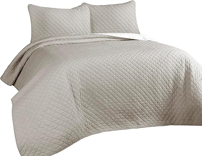 Lush Decor Ava Quilt Diamond Pattern Solid 3 Piece Oversized Bedding Blanket Bedspread Set - King - Gray