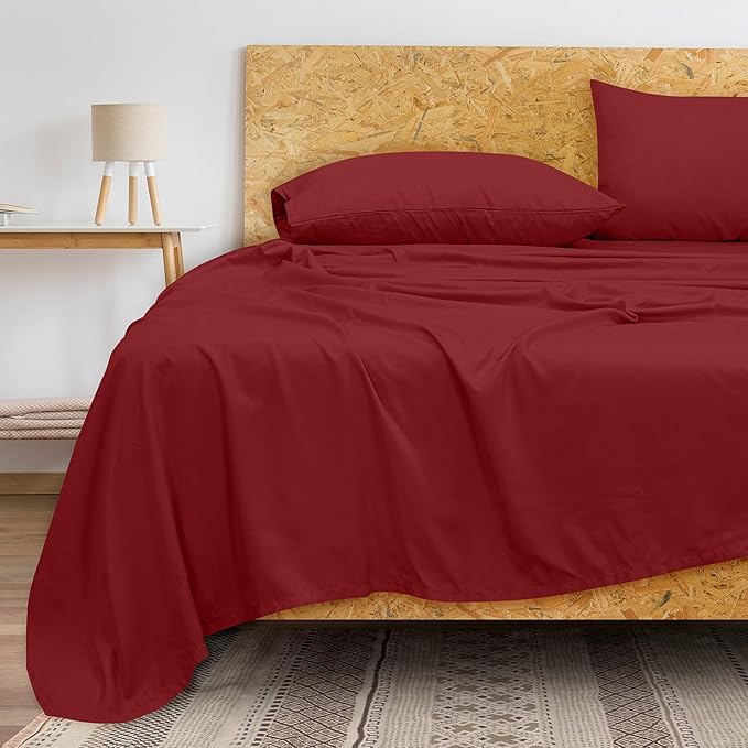 Royale Linens 300 Thread Count 100% Long Staple Combed Cotton Flat Sheet - Super Soft - Top Sheets - Full Flat Sheet Sold Separately - Breathable, Cool & Crisp Percale Sheets Only (Twin XL, Red)