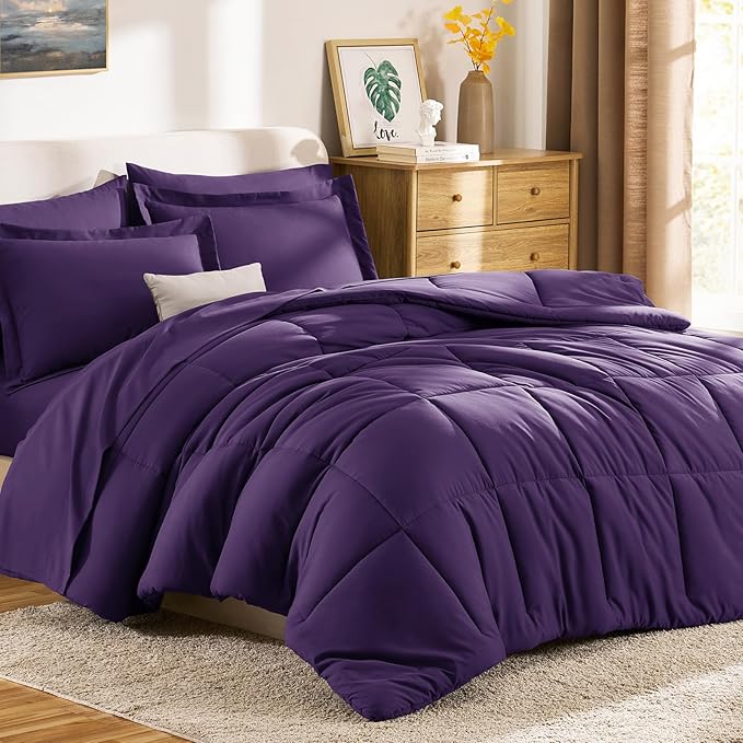 CozyLux Full Size Comforter Sets Purple - 7 Pieces Bed in a Bag Full, Oeko-Tex Certified Bed Set, All Season Soft Bedding Set with Down Alternative Comforter, Sheets, Pillowcases & Pillow Shams