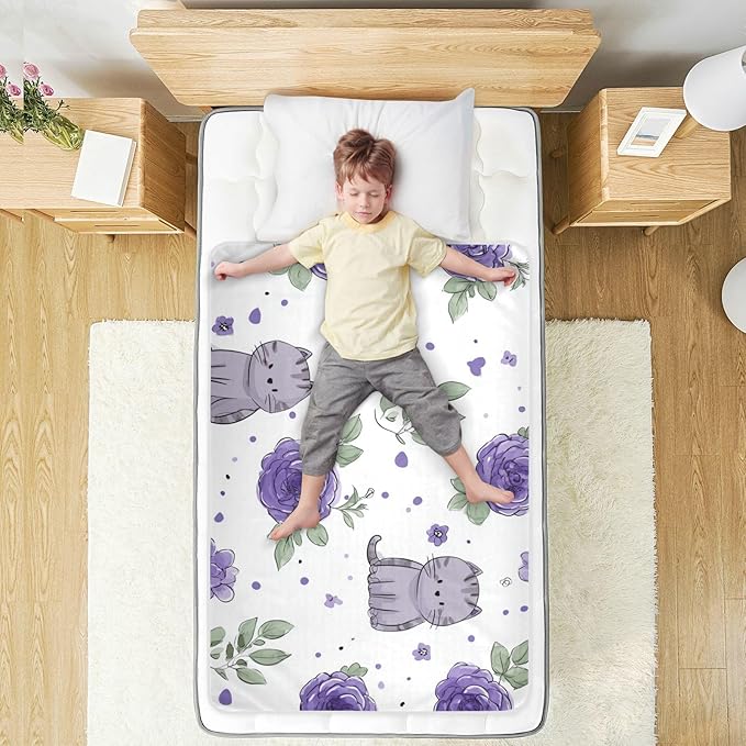 Waterproof Bed Pad Reusable Changing Pad Toddler Mattress Protector Large Pee Pad Baby Diaper Pad Soft Washable Liner Purple Roses and Cute Cats