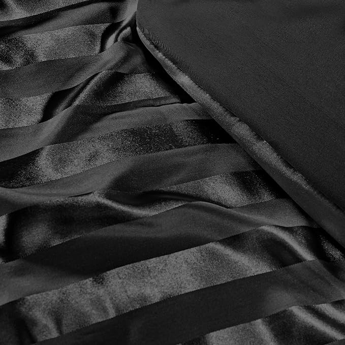 Whale Flotilla 3-Piece Reversible Silky Soft King Size Comforter Set, Luxury Stripe Satin Oversized Comforter Bedding Set with 2 Satin Pillowcases, Lightweight Duvet for All Seasons, Black