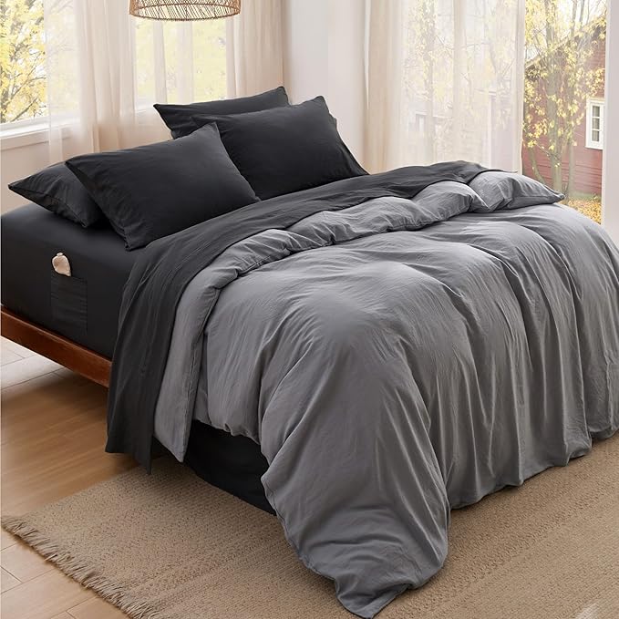 Bedsure Deep Pocket Queen Sheets - 6 Piece, Prewashed Ultra-Soft Queen Sheet Set, Fits Mattresses Up to 18 Inches Thick, Breathable & Secure Fit, Hotel Luxury Bedding, Black