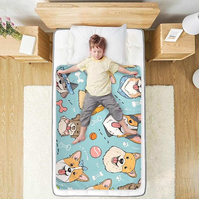 Waterproof Bed Pad Reusable Changing Pad Toddler Mattress Protector Large Pee Pad Baby Diaper Pad Soft Washable Liner Blue Dog Cartoon