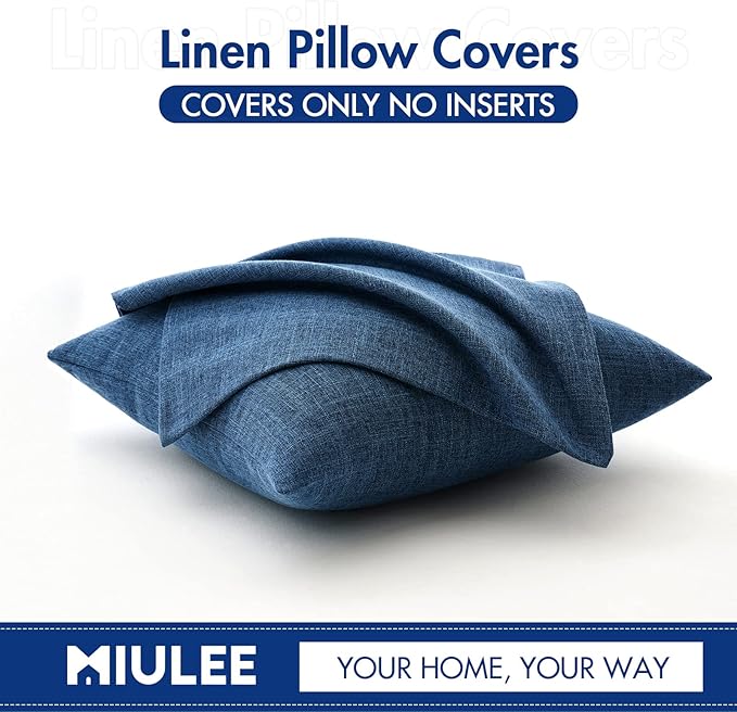 MIULEE Pack of 2 Decorative Linen Burlap Coastal Pillow Covers Farmhouse Accent Pillowcases for Sofa Car Couch Bedroom Living Room Decor 16x16 Inch Blue