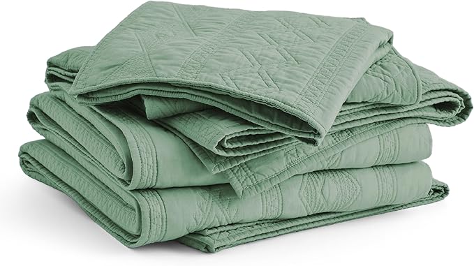 Bedsure 100% Cotton Quilt Set - Lightweight King Bedspread, Sage Green Cozy Bedding Coverlet 3-Piece with Pillow Shams in Geometric Pattern for All Season, 106x96 inches, 100% Cotton Voile