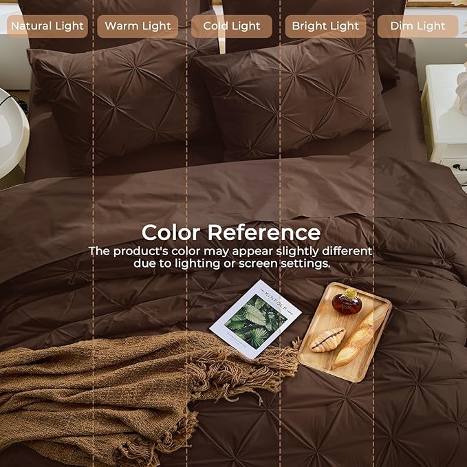 Sasttie Twin Comforter Set, 5-Piece Bed in a Bag, Pintuck Bedding Sets for All Season, Includes Comforter, Flat Sheet, Fitted Sheet, Pillowcase and Pillowsham, Dark Brown