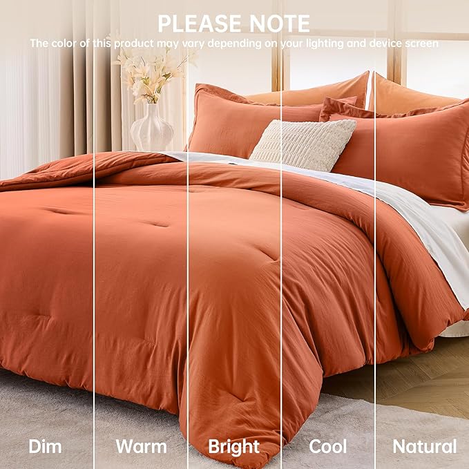 MUXHOMO King Size Comforter Set, All Season Ultra Soft Down Alternative Bedding - 3 Piece Lightweight Bed Set Includes 1 Comforter (104"x90") and 2 Pillow Shams (20"x36"), Burnt Orange