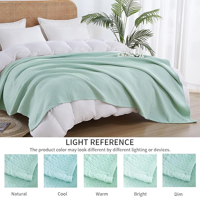 Premium 100% Cotton Blanket – All-Season Soft Breathable Bed Blanket for Queen Size – Lightweight Stylish Textured Throw for Bed– Giftable Cozy Bedding