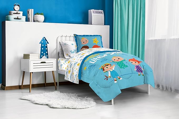 Jay Franco CoComelon Little Star 7 Piece Full Size Bed Set - Includes Comforter & Sheet Set - Bedding Features JJ, YoYo, & Tomtom - Super Soft Fade Resistant Microfiber (Official CoComelon Product)