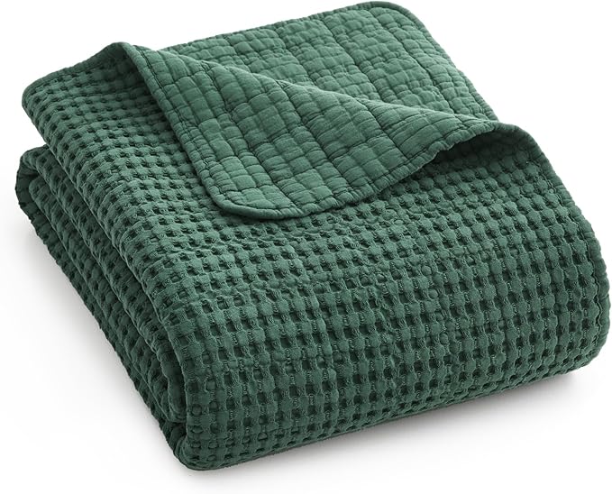 Levtex Home Mills Waffle King Bedspread Set (120x104in) with 2 Pillow Shams (36x20in) - Forest Green - Cotton King Size Bedspread Set - Soft, Pre-Washed
