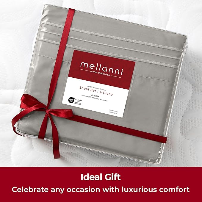Mellanni Split King Sheets Set - 5 PC Iconic Collection Bedding - Hotel Luxury, Extra Soft, Cooling Bed Sheets - Wrinkle, Fade, Stain Resistant (Split King, Taupe)