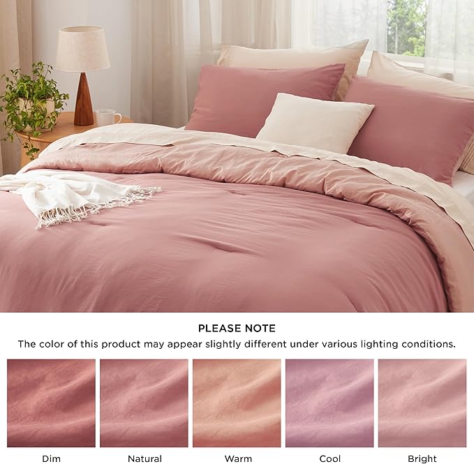 Bedsure King Comforter Set, Pink Clay Soft Prewashed Bedding for All Seasons, 3 Pieces GentleSoft™ Bed Set, 1 Lightweight Comforter (104"x90") and 2 Pillowcases (20"x36")
