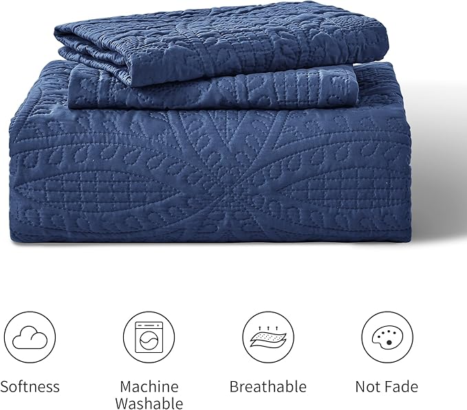 Love's cabin Oversized King Size Quilt Bedding Set Navy Bedspreads - Oversized King Lightweight Bedspread Comforter - Coin Pattern Coverlet for All Season - 3 Pieces (1 Quilt, 2 Pillow Shams)