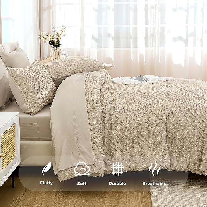 Andency California King Comforter Set Khaki - 7 Pieces Bed in a Bag Cal King Bedding Comforter Sets, Tufted Lightweight Fluffy Bed Set with Comforter, Sheets, Pillowcases & Shams