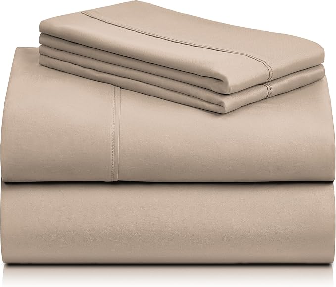 LuxClub 4 PC King Sheet Set, Breathable Luxury Bed Sheets, Deep Pockets 18" Wrinkle Free Cooling Bed Sheets Machine Washable Hotel Bedding Silky Soft - Light Khaki King