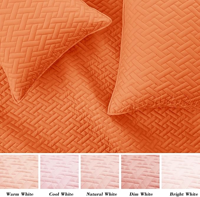 Exclusivo Mezcla King Size Quilt Bedspreads with Basket Weave Pattern, Soft Lightweight Summer Quilts Bedding Set Coverlets Bed Cover for All Seasons, Orange