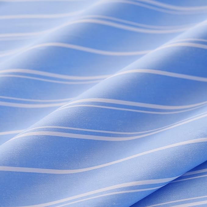 Full Size Sheets Blue White Stripe 4 Piece Breathable & Cooling Bed Sheet Set - Hotel Luxury Bedding for Women, Men, Kids, Teens, Boys & Girls - Deep Pockets, Soft, Wrinkle Free - Blue Stripes