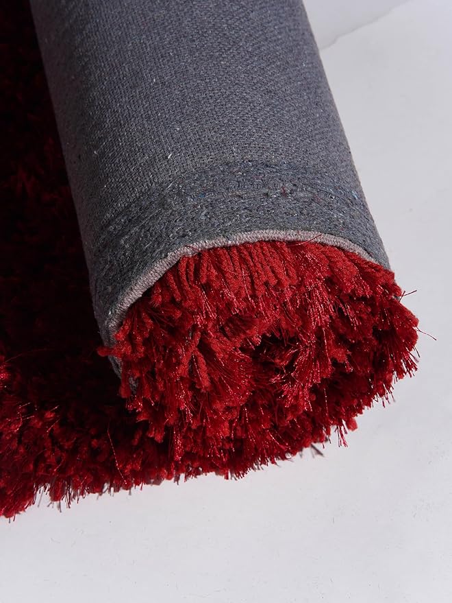 Hand Tufted SHAG Polyester ECO-Friendly Area Rugs - 2'6"x8', Runner, Red, Solid Plain Design, High Pile Thick Handmade Anti Skid Area Rugs for Living Room, Bed Room K00111