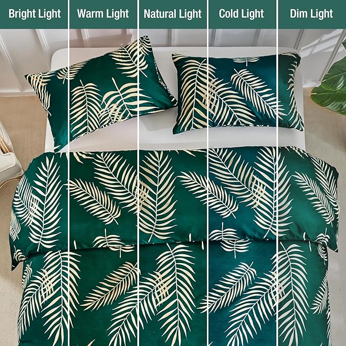 Lekesky King Duvet Cover Set, Green and Gold Tropical Palm Leaf Pattern Comforter Cover King Size, 3 Pieces Soft Microfiber Bedding Sets with Zipper & 2 Pillowcases, Comforter Not Included