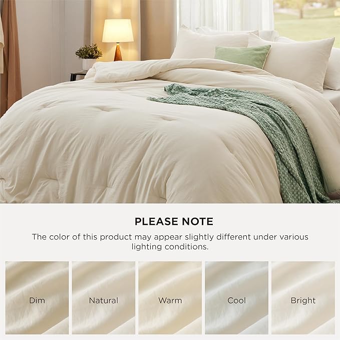 Bedsure King Comforter Set, Cream Soft Prewashed Bedding for All Seasons, 3 Pieces GentleSoft™ Bed Set, 1 Lightweight Comforter (104"x90") and 2 Pillowcases (20"x36")