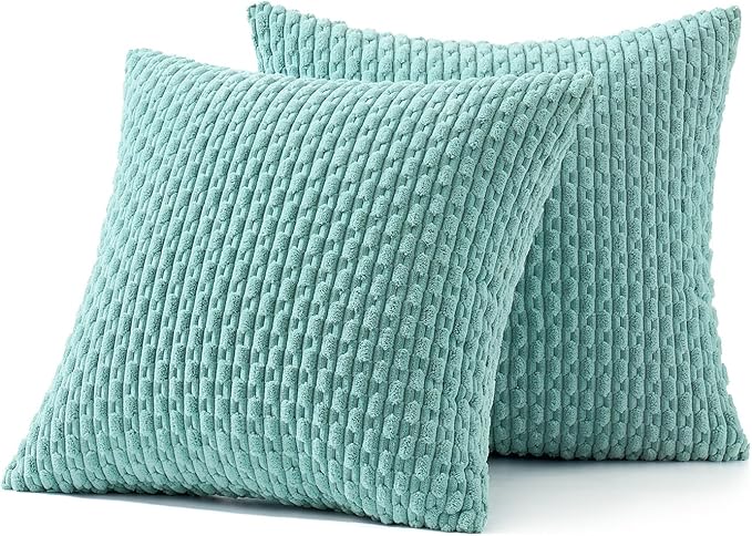 MIULEE Pack of 2 Decorative Throw Pillow Covers 20x20 Inch Soft Boho Striped Textured Corduroy Pillow Covers Modern Farmhouse Home Decor for Couch Bed Sofa Living Room Aqua Green