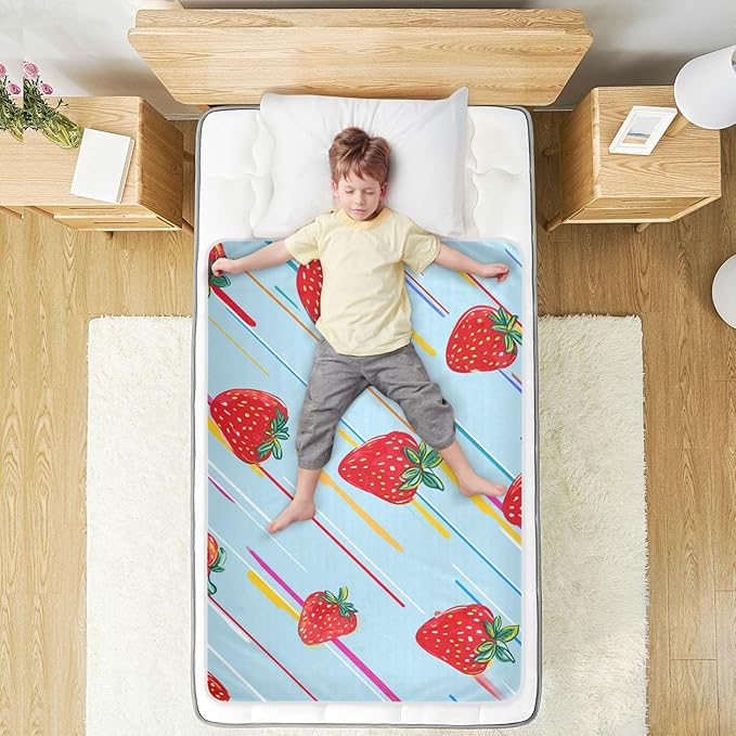 Waterproof Bed Pad Reusable Changing Pad Toddler Mattress Protector Large Pee Pad Baby Diaper Pad Soft Washable Liner Cute Strawberries and Colorful Lines