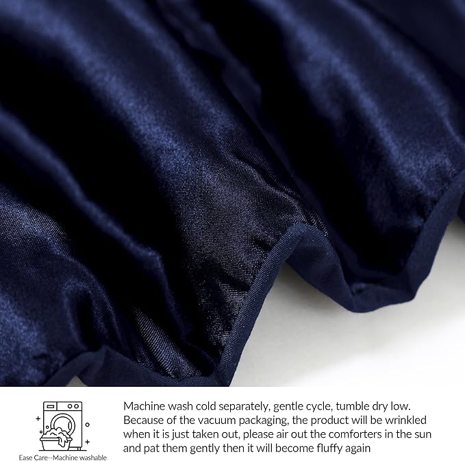 Whale Flotilla 2-Piece Reversible Silky Soft Twin Size Comforter Bedding Set, Luxurious Satin Comforters with Satin Pillowcase, Lightweight Duvet for All Seasons, Navy