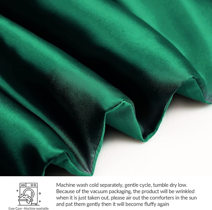 Whale Flotilla 3-Piece Reversible Silky Soft King Size Comforter Bedding Set, Luxurious Satin Comforters Oversized with 2 Satin Pillowcases, Lightweight Duvet for All Seasons, Deep Green