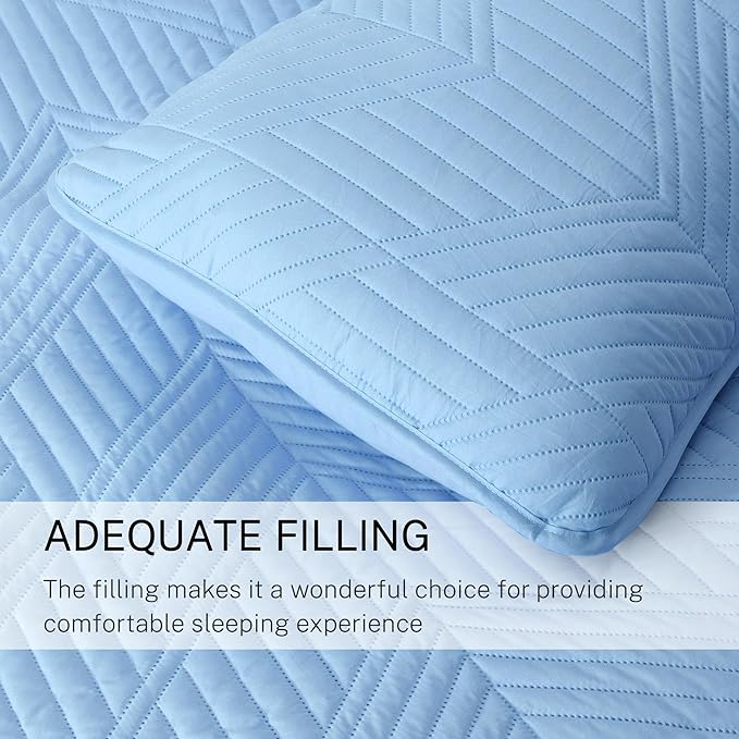 Exclusivo Mezcla Ultrasonic Full Queen Quilt Bedding Set, Lightweight Light Blue Bedspreads Soft Modern Geometric Coverlet Set for All Seasons (1 Quilt and 2 Pillow Shams)