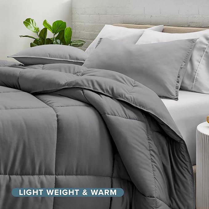 Bare Home Bed-in-A-Bag 5 Piece Comforter & Sheet Set - Twin - Goose Down Alternative - Ultra-Soft 1800 Premium Bedding Set (Twin, Grey/Light Grey)