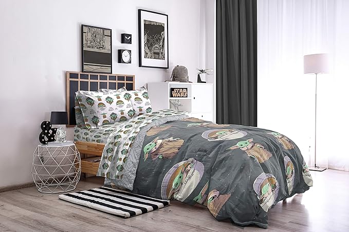Jay Franco Star Wars The Mandalorian The Child 5 Piece Full Bed Set - Includes Reversible Comforter & Sheet Set - Bedding Features Baby Yoda - Super Soft Fade Resistant Microfiber