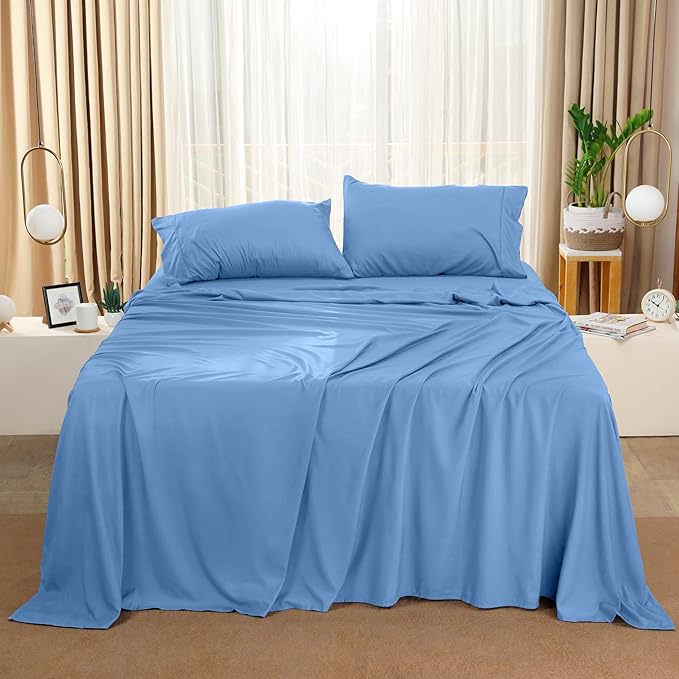 Utopia Bedding King Sheet Set – 4 Piece Bed Sheets for King Size Bed, Soft and Breathable Microfiber, Includes 1 Fitted Sheet, 1 Flat Sheet and 2 Pillowcases (Dutch Blue)