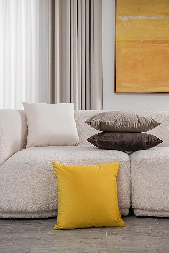 Euro Sham Covers 24x24 Cream: Pack of 2 Cozy Soft Velvet Square Modern Luxury Decorative Throw Pillow Cases for Sofa Couch Living Room Bed Home Decor