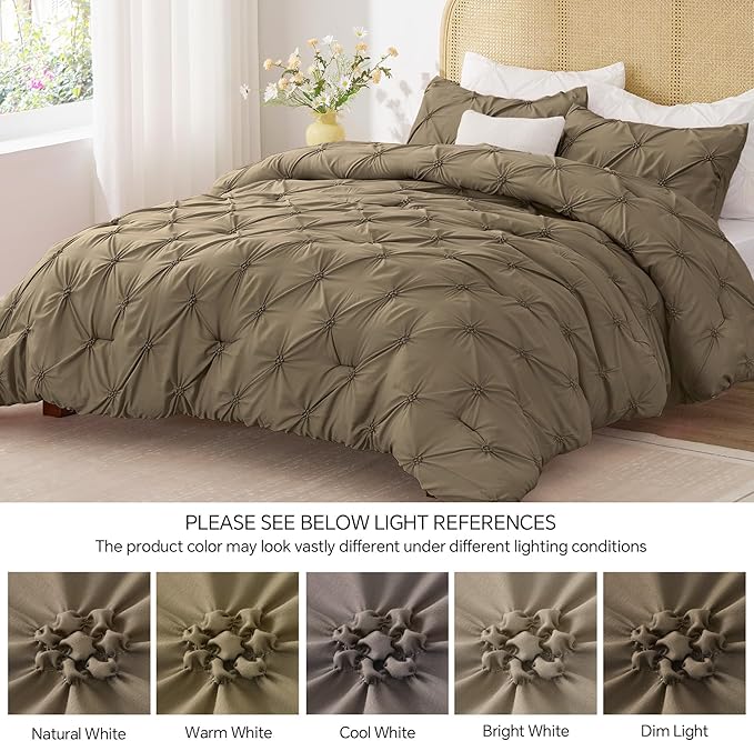 BEDELITE Light Brown Twin Comforter Set - 2 Peices Boho Pintuck Bedding Comforter Sets, Lightweight Soft & Warm Twin Bedding Sets with 1 Pillowcase for All Season