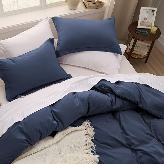 Bedsure Navy Duvet Cover Full Size - 3 Pieces Prewashed Extra Soft Cotton-Like Polyester Bedding Set, Includes 1 Duvet Cover 80x90 Inches with Zipper Closure & 2 Pillow Shams, Comforter Not Included