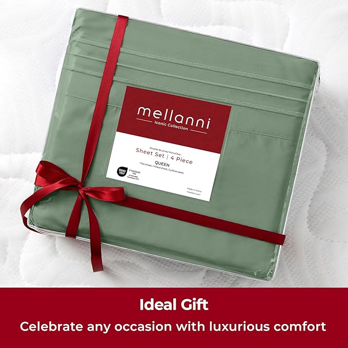 Mellanni Extra Deep Twin XL Sheets - 3 PC Iconic Collection Bedding - Hotel Luxury, Ultra Soft, Cooling Bed Sheets - Wrinkle, Fade, Stain Resistant (Twin Extra Long, Sage)