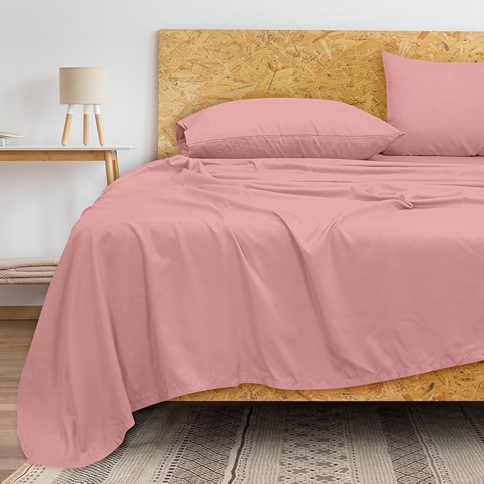 Royale Linens 300 Thread Count 100% Long Staple Combed Cotton Flat Sheet - Super Soft - Top Sheets - California King Flat Sheet Sold Separately - Breathable, Cool & Crisp Sheets Only (Cal King, Pink)