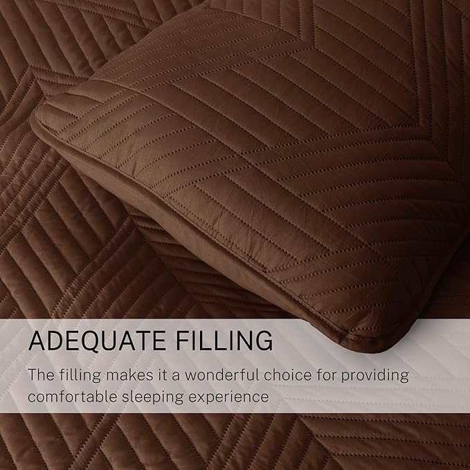 Exclusivo Mezcla Ultrasonic Twin Quilt Bedding Set, Lightweight Brown Bedspreads Soft Modern Geometric Coverlet Set for All Seasons (1 Quilt and 1 Pillow Sham)