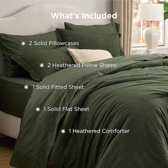 Bedsure King Size Comforter Set Dark Green - Bed in a Bag King Bedding 7 Pieces, Cationic Dyed Bed Set, Dark Green Soft Bedding for All Seasons Comforter with Sheets, Pillowcases & Shams