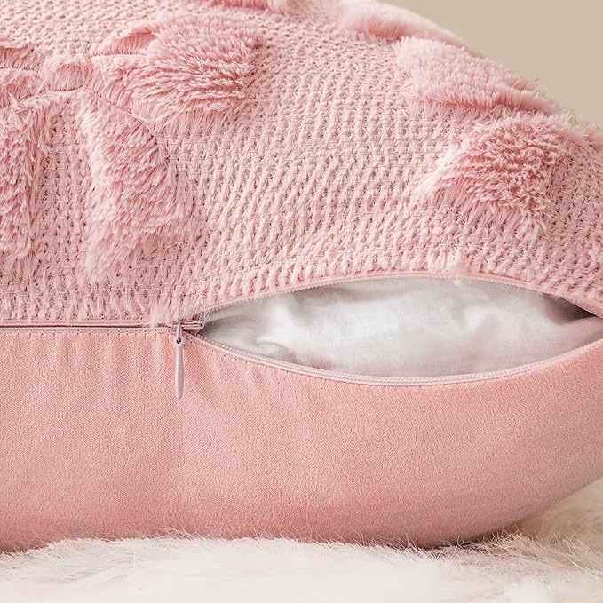 MIULEE Pink Bow Pillow Covers Coquette Room Decor Aesthetic Set of 2 Decorative Cute Girl Vlentine Pillow Covers Spring Soft Plush Faux Pillowcase for Preppy Room Decor Bedroom Couch,18x18 Inch
