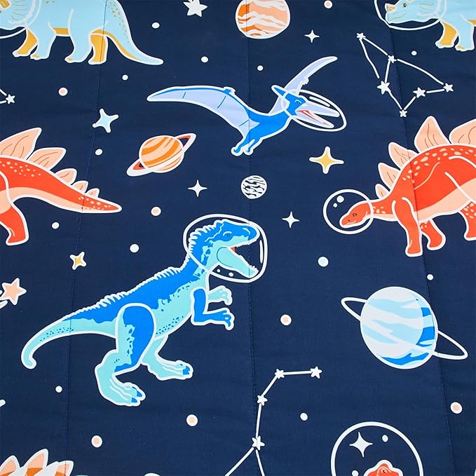 NTBED Dinosaur Kids Comforter Set Queen Size 5 Pieces Bed in A Bag for Boys Girls,Glow in The Dark Space Planet Bedding Set with Sheet