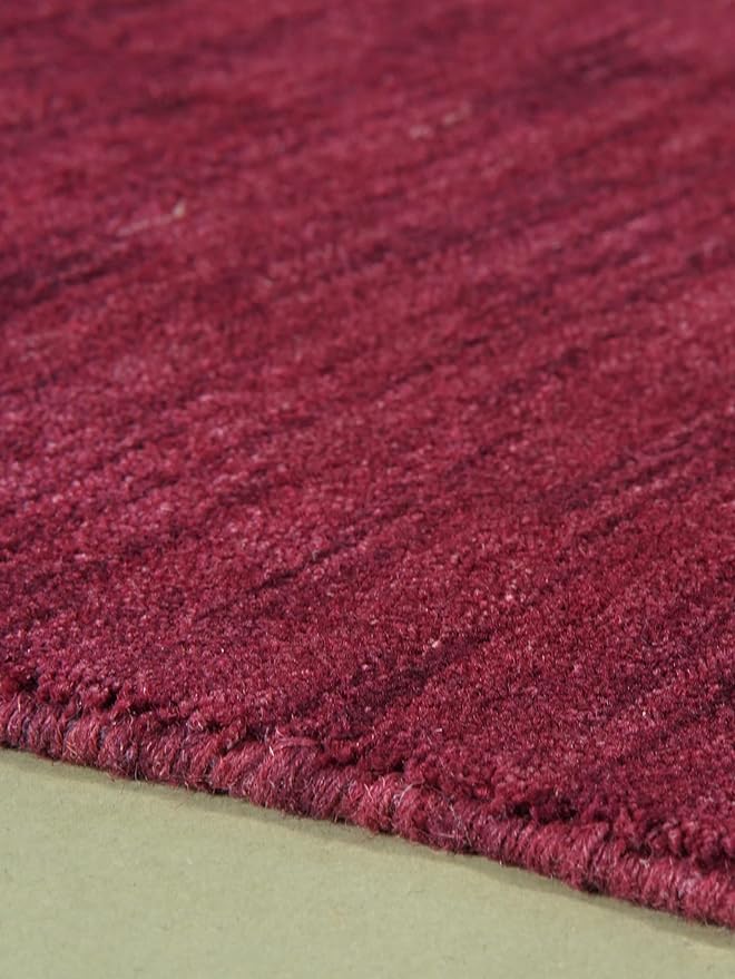 HAND KNOTTED LOOM WOOL ECO-FRIENDLY AREA RUGS - 2'8''x6', Runner Shape, Dark Red Color, Plain Solid Design, High Pile Thick Handmade Anti Skid Area Rugs for Living Room, Bed Room (L00111)