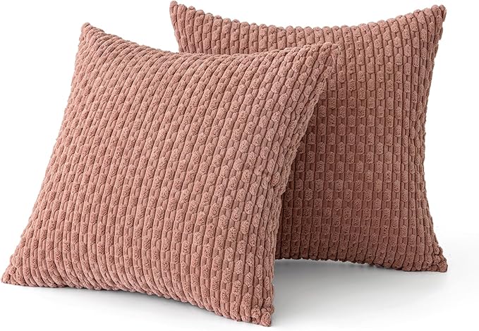 MIULEE Pack of 2 Decorative Throw Pillow Covers 24x24 Inch Soft Boho Striped Textured Corduroy Pillow Covers Modern Farmhouse Home Decor for Couch Bed Sofa Living Room Blush Pink