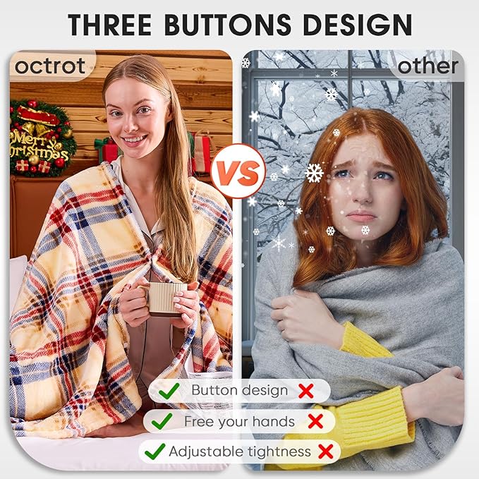 OCTROT Heated Blanket Electric, Twin Size 62X84, Heating Blanket with 10 Heating Levels & 8 Hours Auto Off, Checkered Plaid Sherpa Blankets Warmer for Adults, Fast Heating and Washable, in Brown
