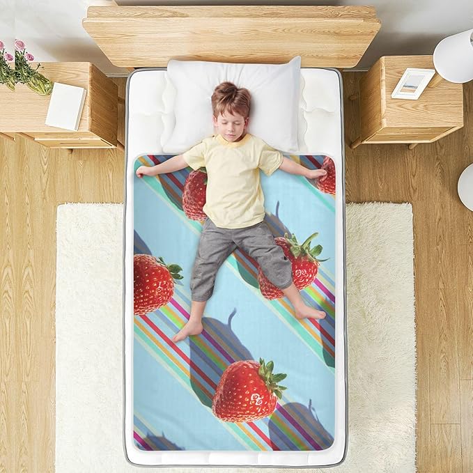 Waterproof Bed Pad Reusable Changing Pad Toddler Mattress Protector Large Pee Pad Baby Diaper Pad Soft Washable Liner Fresh Strawberries and Colorful Lines